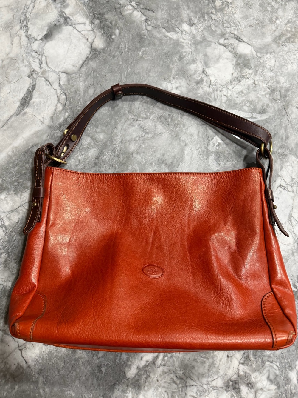 Conte de Cavour Vintage Italian Leather Hobo Bag Cognac Orange Made in Italy